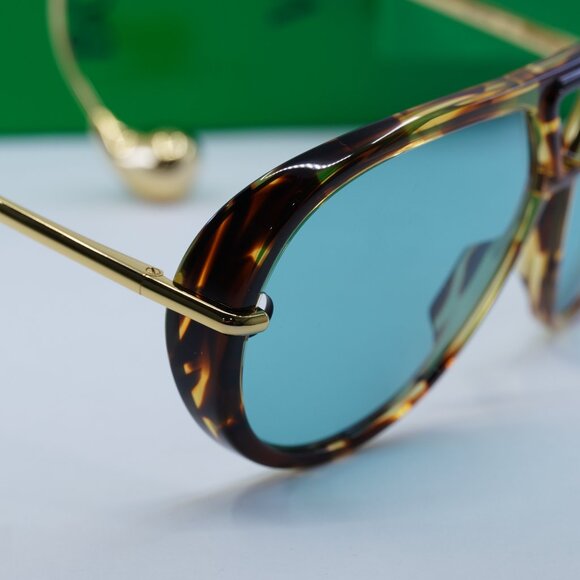 Bottega Veneta BV1273S 007 Geometric Sunglasses - Havana Gold/Light Green